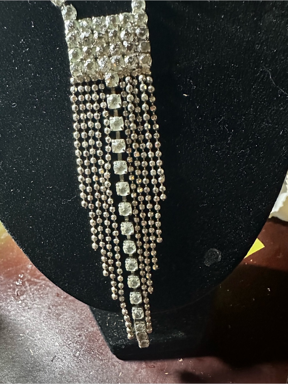 Vintage rhinestone waterfall fringe Pendant Necklace - Silver Sparkle - Picture 9 of 14